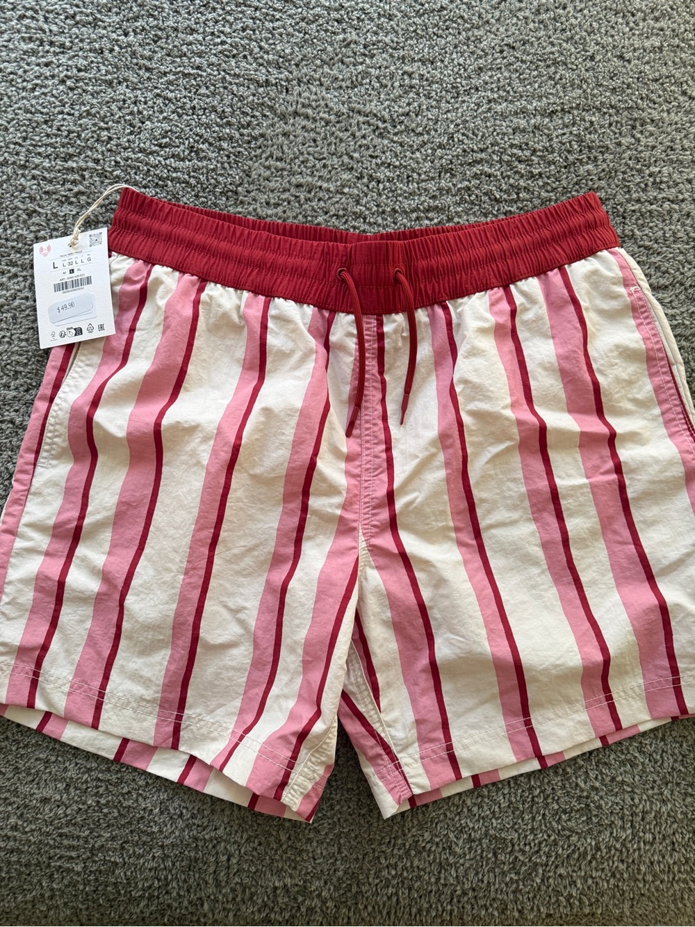 Zara Red and Pink Striped Men’s Swim Trunks